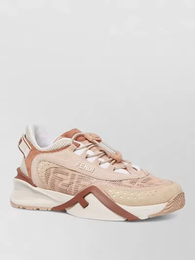 Fendi Mesh Flow Sneakers Perforated Design Pull Tab In Neutral