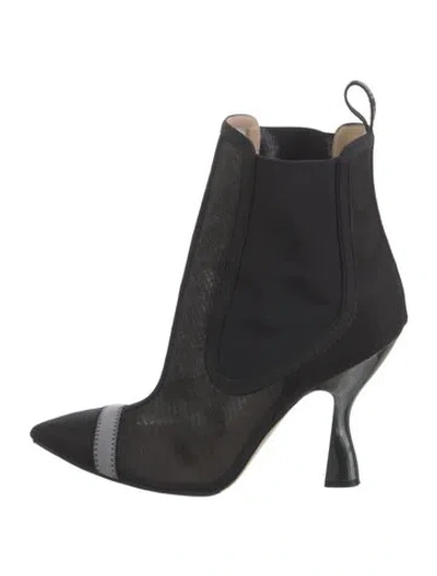 Pre-owned Fendi Mesh Grosgrain Trim Chelsea Boots In Black