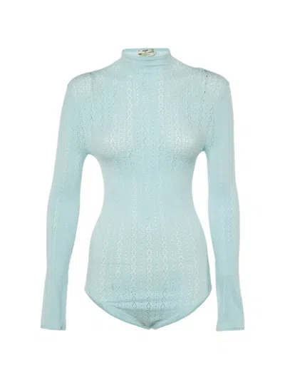 Pre-owned Fendi Mesh Long-sleeve Bodysuit In Blue