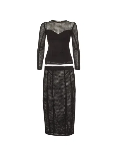 Pre-owned Fendi Mesh Midi Skirt Set In Black