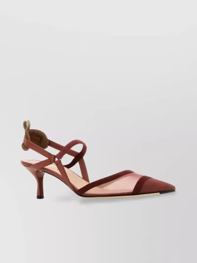 FENDI MESH PANEL KITTEN HEEL POINTED TOE PUMPS