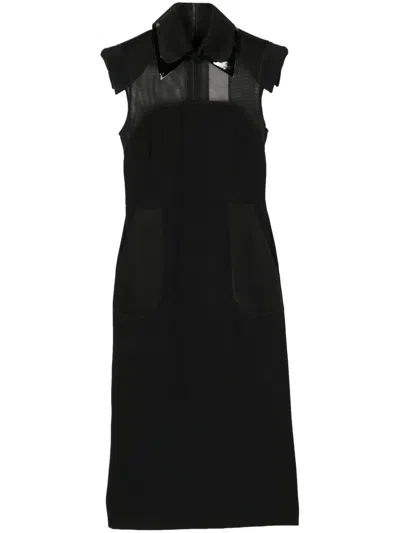 Pre-owned Fendi Mesh-panel Midi Dress In Black