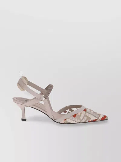 FENDI MESH POINTED TOE PUMPS WITH FF EMBROIDERY
