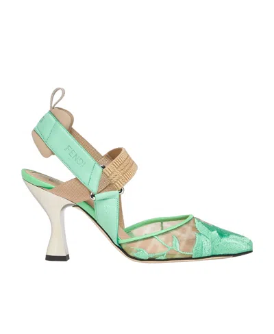 Fendi Mesh Slack-heeled High Heels In Green