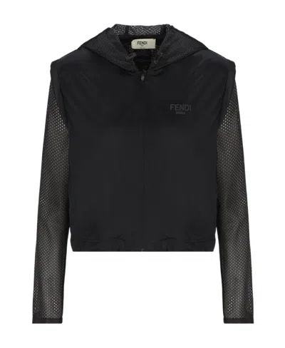 Fendi Mesh-sleeve Zip-up Jacket In Black