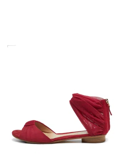 Pre-owned Fendi Mesh Suede Sandals In Red