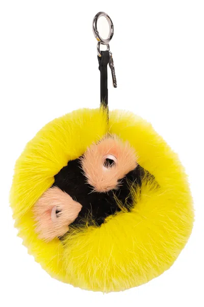 Fendi Metal And Fur Keychain In Yellow