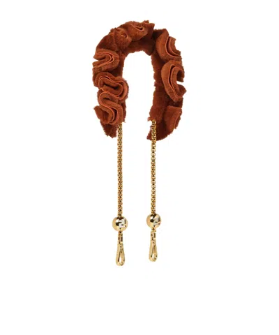 Fendi Metal And Shearling Shoulder Strap In Brown
