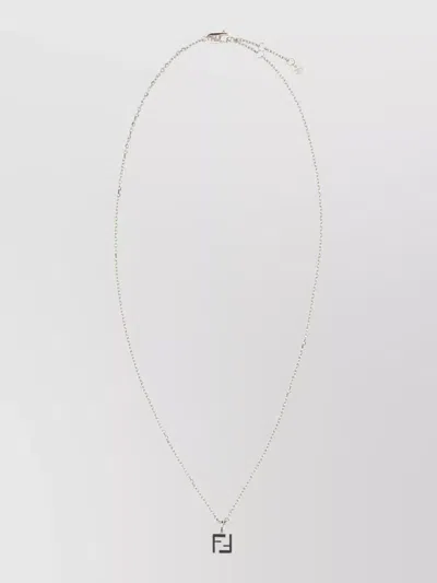 Fendi Metal Ff Chain Necklace Adjustable Length In Silver