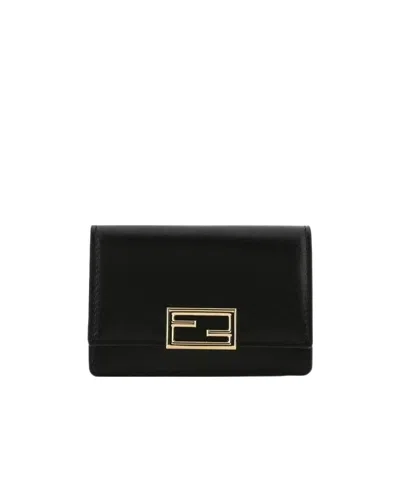 Fendi Metal Logo Wallet In Black