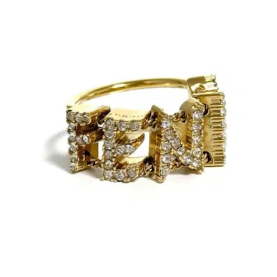 Pre-owned Fendi Metal Rhinestone Band Ring ()