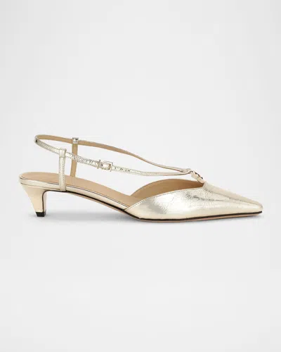 Fendi Metallic 4g Ankle-strap Pumps In F0xew Light Gold