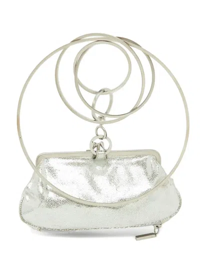 Pre-owned Fendi Metallic-finish Suede Clutch In Gray