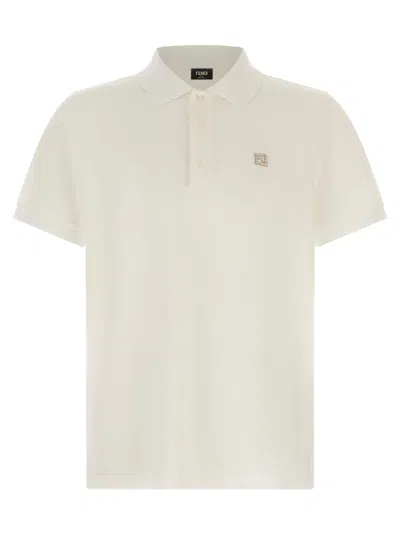 Fendi Metallic Logo Polo Shirt In White