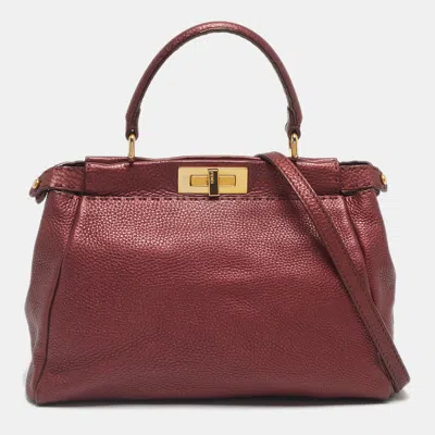 Pre-owned Fendi Metallic Pink Selleria Leather Regular Peekaboo Tote