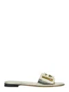 Fendi Metallic Sandals With Open Toe And Ff Logo Detail On The Front In Leather Woman In Multicolor