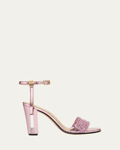 Fendi Metallic Sequin Block-heel Sandals In Lavanda Rosa Malva