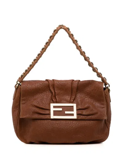 Pre-owned Fendi Mia Flap Shoulder Bag In Brown