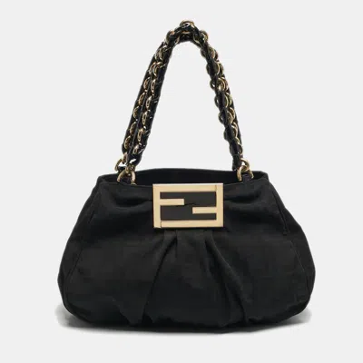 Pre-owned Fendi Mia Small Black Zucca Canvas And Patent Leather Tote