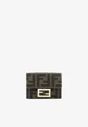 Fendi Micro Trifold Baguette Wallet In Ff Jacquard Fabric In Brown