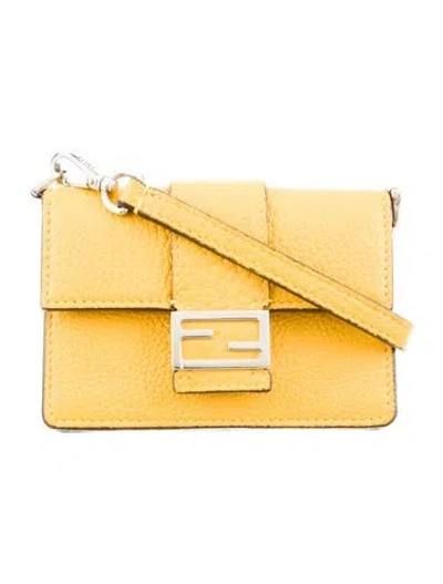 Pre-owned Fendi Micro Baguette Leather Wallet In Yellow