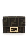 Fendi Micro Trifold Baguette Wallet In Ff Jacquard Fabric In Red