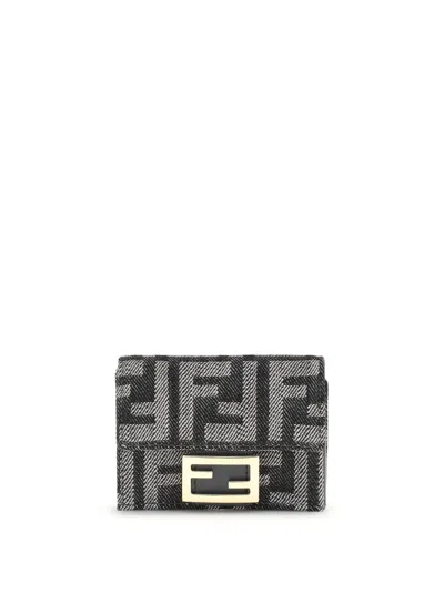 Fendi Micro Baguette Wallet In Embroidered Denim