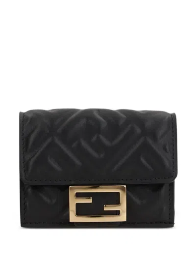 Fendi Micro Black Wallet With Gold Logo