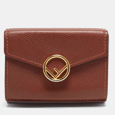 Pre-owned Fendi Micro Brown Leather Trifold Wallet