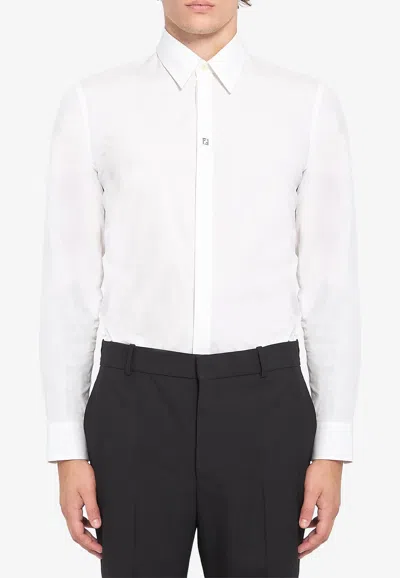 Fendi Micro Ff Plaque Long-sleeved Shirt In White