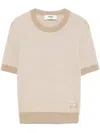 Fendi Wool Crew Neck Sweater With Textured Pattern In Neutral