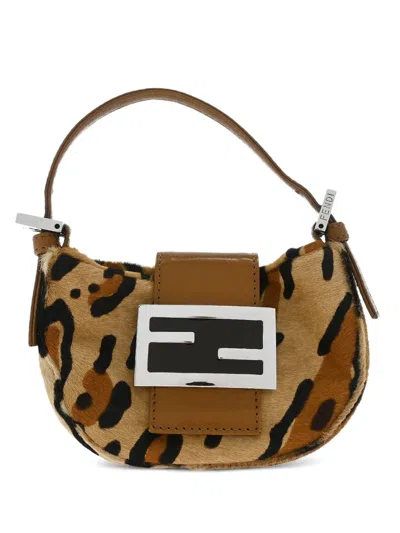 Pre-owned Fendi Micro Leopard-print Handbag In Neutral