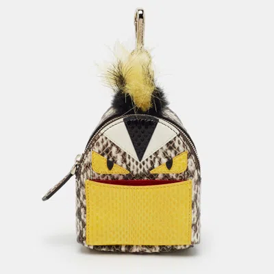 Pre-owned Fendi Micro Monster Backpack Bag Charm Multicolor Fur And Water Snake Leather