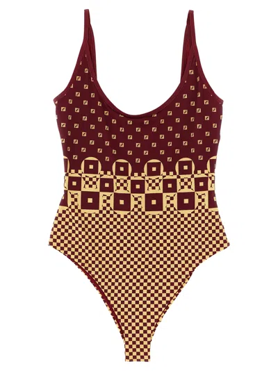 FENDI MICRO PATCHWORK ONE-PIECE SWIMSUIT