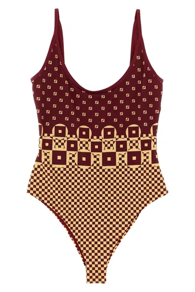 FENDI MICRO PATCHWORK ONE-PIECE SWIMSUIT