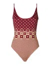 Fendi Micro Patchwork Print Lycra One Piece Swimsuit In Multi