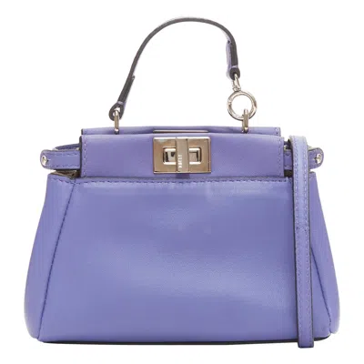 Pre-owned Fendi Micro Peekaboo Purple Leather Turnlock Mini Crossbody Satchel Bag