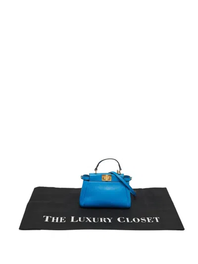 Pre-owned Fendi Micro Peekaboo Tote Bag In Blue