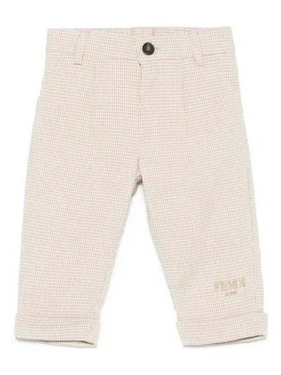 Fendi Babies' Micro-plaid Trousers In Neutrals