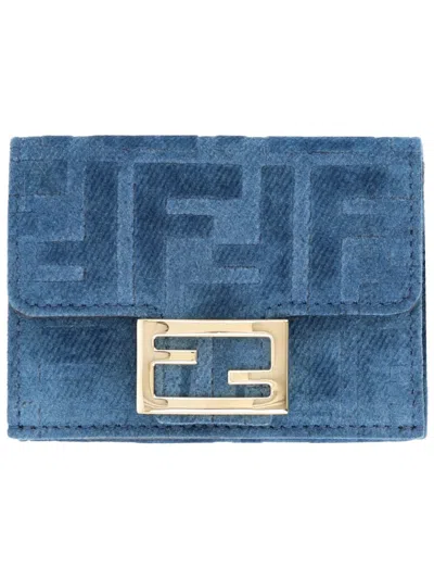 Fendi Micro Trifold Baguette Wallet Bag In Blue