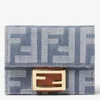 Fendi Micro Trifold Baguette Wallet In Jacquard Ff Denim Effect Blue