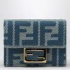 Fendi Micro Trifold Baguette Wallet In Jacquard Ff Denim Effect Blue Women In Blue