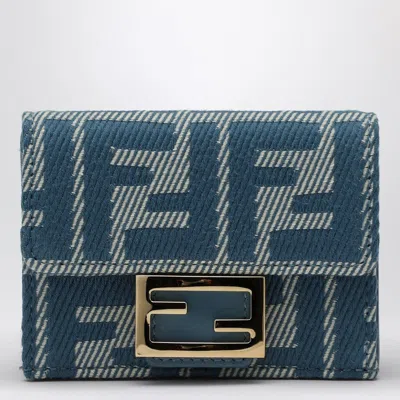 Fendi Micro Trifold Baguette Wallet In Jacquard Ff Denim Effect Blue Women