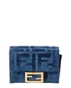 Fendi Micro Trifold Flocked Denim Wallet In Blue