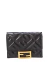 Fendi Micro Trifold Leather Wallet In Black