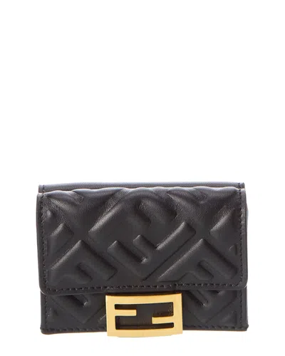 Fendi Micro Trifold Leather Wallet In F0kur