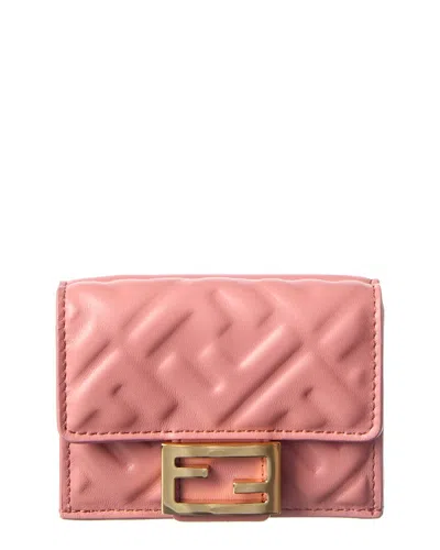 Fendi Micro Trifold Leather Wallet In Pink