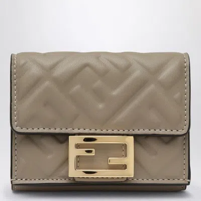 Fendi Micro Wallet Taupe Gold Logo In Brown
