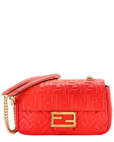 Fendi Midi Baguette Chain Bag Zucca Embossed Leather Medium (authentic Pre-  Loved) In Red