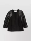 Fendi Midi Coat With Leather Sleeves And Belt In Multi